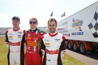 Derek Johnston TF Sport Aston Martin GT3, Phil Keen Barwell Motorsport Lamborghini Hurracan GT3, and Jonny Adam TF Sport Aston Martin GT3 Sunoco Dayton Challenge winners | Jakob Ebrey Photography