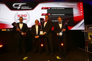 Chris Tolman Nathan Freke Charlie Kemp GT4 Teams' champions 2018 SRO Awards Old Billingsgate London | British GT