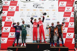 GT3 Podium (l-r) Ian Loggie / Jules Gounon - RAM Racing Mercedes-AMG GT3,  Shaun Balfe / Adam Carroll - Balfe Motorsport Audi R8 LMS Evo II GT3,  Nick Halstead / Jamie Stanley - Fox Motorsport McLaren 720S GT3 
 | JEP
