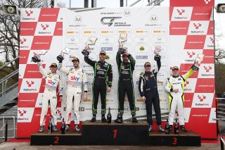 Race 2 GT3 Silver-Am Podium (l-r) Kevin Tse / Chris Froggatt - Sky Tempesta Racing Mercedes-AMG GT3,  Richard Neary / Sam Neary - Team Abba Racing Mercedes-AMG GT3,  Graham Davidson / James Kell - Team Rocket RJN McLaren 720S GT3 
 | JEP