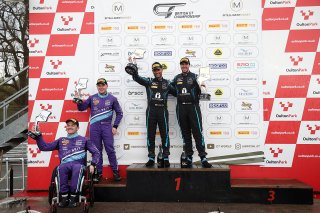 Race2 GT4 Pro-Am Podium (l-r) Aaron Morgan / Bobby Trundley - Team BRIT McLaren 570S GT4,  Matt Topham / Darren Turner - Newbridge Motorsport Aston Martin Vantage AMR GT4 
 | JEP