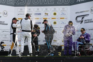 GT4 Pro-Am Podium (l-r) David Holloway / Bradley Ellis - Century Motorsport Aston Martin Vantage AMR GT4, Matt Topham / Darren Turner - Newbridge Motorsport Aston Martin Vantage AMR GT4, Aaron Morgan / Bobby Trundley - Team BRIT McLaren 570S GT4
 | British GT/JEP