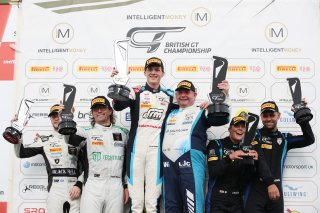 GT3 Overall Podium, Adam Balon / Sandy Mitchell - Barwell Motorsport Lamborghini Huracan GT3 Evo, John Ferguson / Ulysse De Pauw - RAM Racing Mercedes-AMG GT3, Flick Haigh / Jonny Adam - 2 Seas Motorsport Mercedes-AMG GT3
 | British GT/JEP