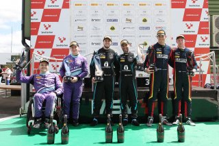 Aaron Morgan / Bobby Trundley - Team BRIT McLaren 570S GT4, Matt Topham / Darren Turner - Newbridge Motorsport Aston Martin Vantage AMR GT4, Ed McDermott / Michael Broadhurst - Motus One Racing McLaren 570S GT4, GT4 Pro AM Podium
 | British GT/JEP