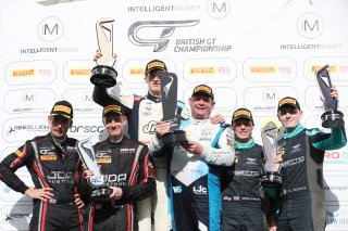GT3 Silver AM Podium, Alex Malykhin / James Dorlin - Redline Racing Lamborghini GT3 Evo, John Ferguson / Ulysse De Pauw - RAM Racing Mercedes-AMG GT3, Mark Sansom / Will Tregurtha - Assetto Motorsport Bentley Continental GT3
 | British GT/JEP