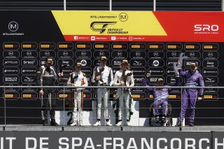 GT4 Silver Podium (l-r) Seb Hopkins / Jamie Orton - Team Parker Racing Porsche 718 Cayman GT4 RS CS,  Josh Miller / Jamie Day - R Racing Aston Martin Vantage AMR GT4,  Aaron Morgan / Bobby Trundley - Team BRIT McLaren 570S GT4 
 | British GT/JEP