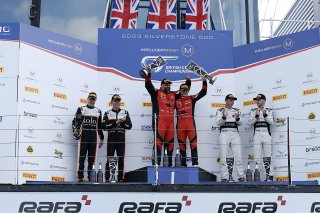 GT3 Overall Podium (l-r) Mark Radcliffe / Rob Bell - Optimum Motorsport McLaren 720S GT3, Darren Leung / Dan Harper - Century Motorsport BMW M4 GT3, Shaun Balfe / Sandy Mitchell - Barwell Motorsport Lamborghini Huracan GT3  | British GT/JEP