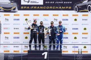 GT3 Silver Podium (l-r) #97 - Andrew Howard / Tom Wood - Beechdean Motorsport Ltd Aston Martin Vantage AMR GT3 Evo, #86 - Chun Cheong Ip / Jay Bridger - Bridger Motorsport Honda NSX GT3 Evo II
 | SRO / JEP