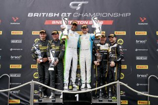 Race 2 GT4 Pro-Am Podium (l-r) #88 - Ian Duggan / Joe Wheeler - Mahiki Racing Ginetta G56 GT4 Evo - #71 - Ravi Ramyead / Charlie Robertson - Century Motorsport BMW GT4 - #90 - Marc Warren / Jack Brown - Optimum Motorsport McLaren Artura GT4
 | SRO / JEP
