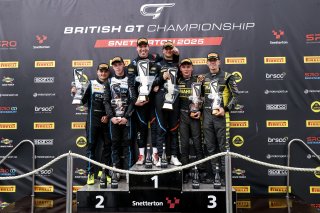 Race 2 GT4 Silver Podium (l-r) #17 - Harry George / Luca Hopkinson - Optimum Motorsport McLaren Artura GT4 - #14 - Branden Templeton / Chris Salkeld - Century Motorsport BMW M4 GT4 - #84 - Jack Mitchell / Josh Miller - Mahiki Racing Ginetta G56 GT4 Evo
 | SRO / JEP