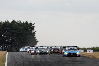 Start of Race 1 - #42 - Charles Dawson / Kiern Jewiss - 2 Seas Motorsport Mercedes-AMG GT3 Evo leads
 | SRO / JEP