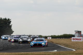 Start of Race 1 - #42 - Charles Dawson / Kiern Jewiss - 2 Seas Motorsport Mercedes-AMG GT3 Evo leads
 | SRO / JEP