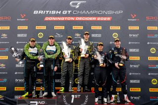 GT4 Silver Cup Podium (l-r) #17 - Harry George / Luca Hopkinson - Optimum Motorsport McLaren Artura GT4 - #69 - Luke Garlick / Blake Angliss - Mahiki Racing Ginetta G56 GT4 Evo - #14 - Branden Templeton / Chris Salkeld - Century Motorsport BMW M4 GT4
 | SRO / JEP