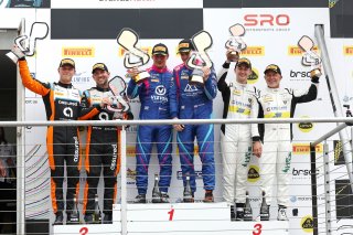 Overall Podium (l-r) #77 - Morgan Tillbrook / Marvin Kirchhofer - Optimum Motorsport McLaren 720S GT3 Evo - #42 - Charles Dawson / Kiern Jewiss - 2 Seas Motorsport Mercedes-AMG GT3 Evo - #1 - Rob Collard / Hugo Cook - Barwell Motorsport Lamborghini Huraca | SRO / JEP