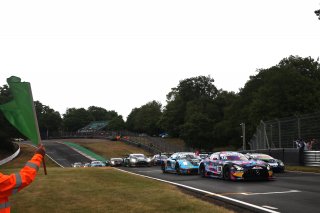 Start of Race 2 at Oulton Park - #18 - Kevin Tse / Maximilian Gotz - 2 Seas Motorsport Mercedes-AMG GT3 Evo leads
 | JEP
