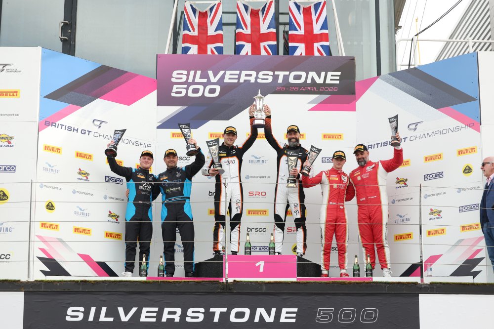 GT3 Overall Podium (l-r) #44 - Jonathon Beeson / Charles Clark - Century Motorsport - BMW M4 GT3 Evo, #3 - Yasser Shahin / Garnet Patterson - Optimum Motorsport - McLaren 720S GT3 Evo, #91 - Darren Leung / Dan Harper - Paradine Competition - BMW M4 GT3 Ev | SRO / JEP