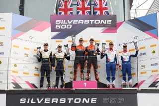 GT4 Pro-Am Podium (l-r) #97 - John Hartshorne / Ronan Pearson - Stratton Motorsport - Aston Martin Vantage AMR GT4 Evo, #42 - Luke Shaw / Jack Mitchell - Toro Verde GT - Ginetta G56 GT4 Evo, #61 - Ernie Graham / Colin Turkington - WSR Flexifly - BMW M4 GT | SRO / JEP