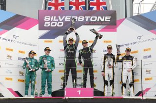 GT4 Silver Podium (l-r) #21 - Will Orton / Jessica Hawkins - MK Racing - Aston Martin Vantage AMR GT4 Evo, #74 - Thomas Holland / Hadley Simpson - Innovation Racing - Ginetta G56 GT4 Evo, #59 - Luca Hopkinson / Josh Stanton - Optimum Motorsport - McLaren  | SRO / JEP